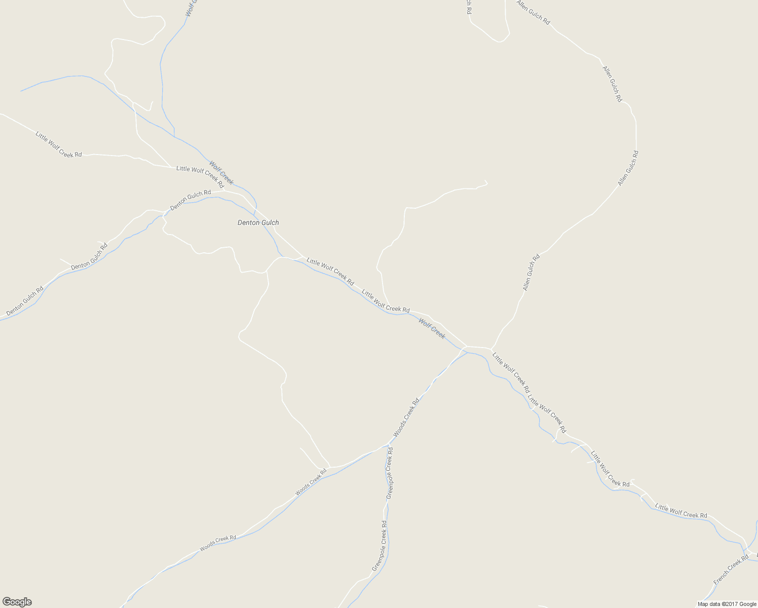 map of restaurants, bars, coffee shops, grocery stores, and more near Little Wolf Creek Road in Wolf Creek