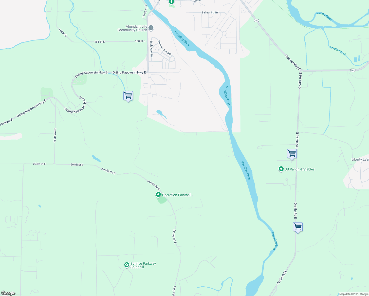 map of restaurants, bars, coffee shops, grocery stores, and more near 16814 Albert Bell Road East in Orting