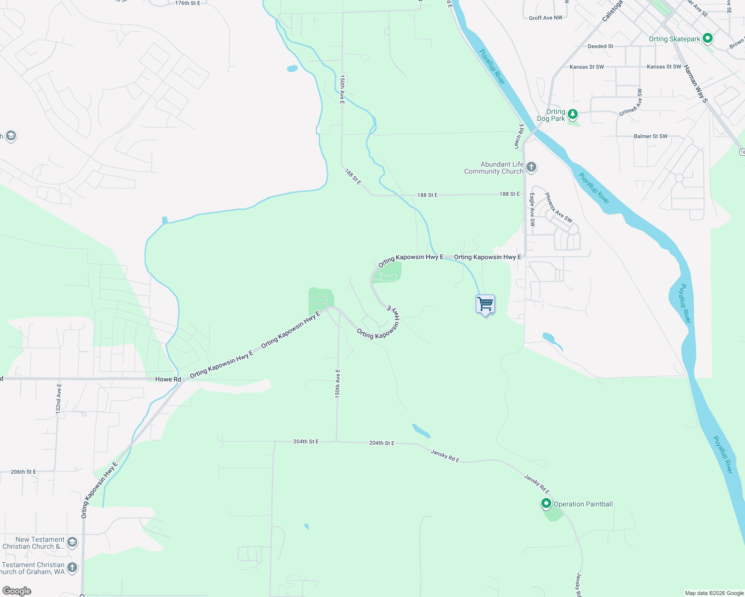 map of restaurants, bars, coffee shops, grocery stores, and more near 19409 Orting Kapowsin Highway East in Orting