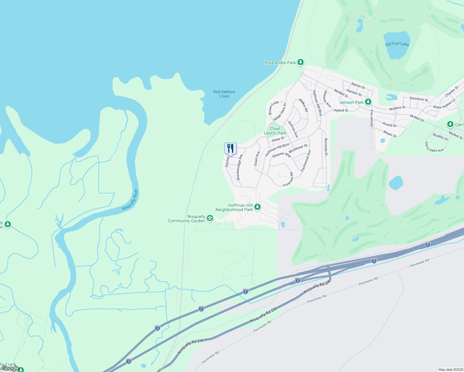 map of restaurants, bars, coffee shops, grocery stores, and more near 1339 Sinclair Drive in DuPont