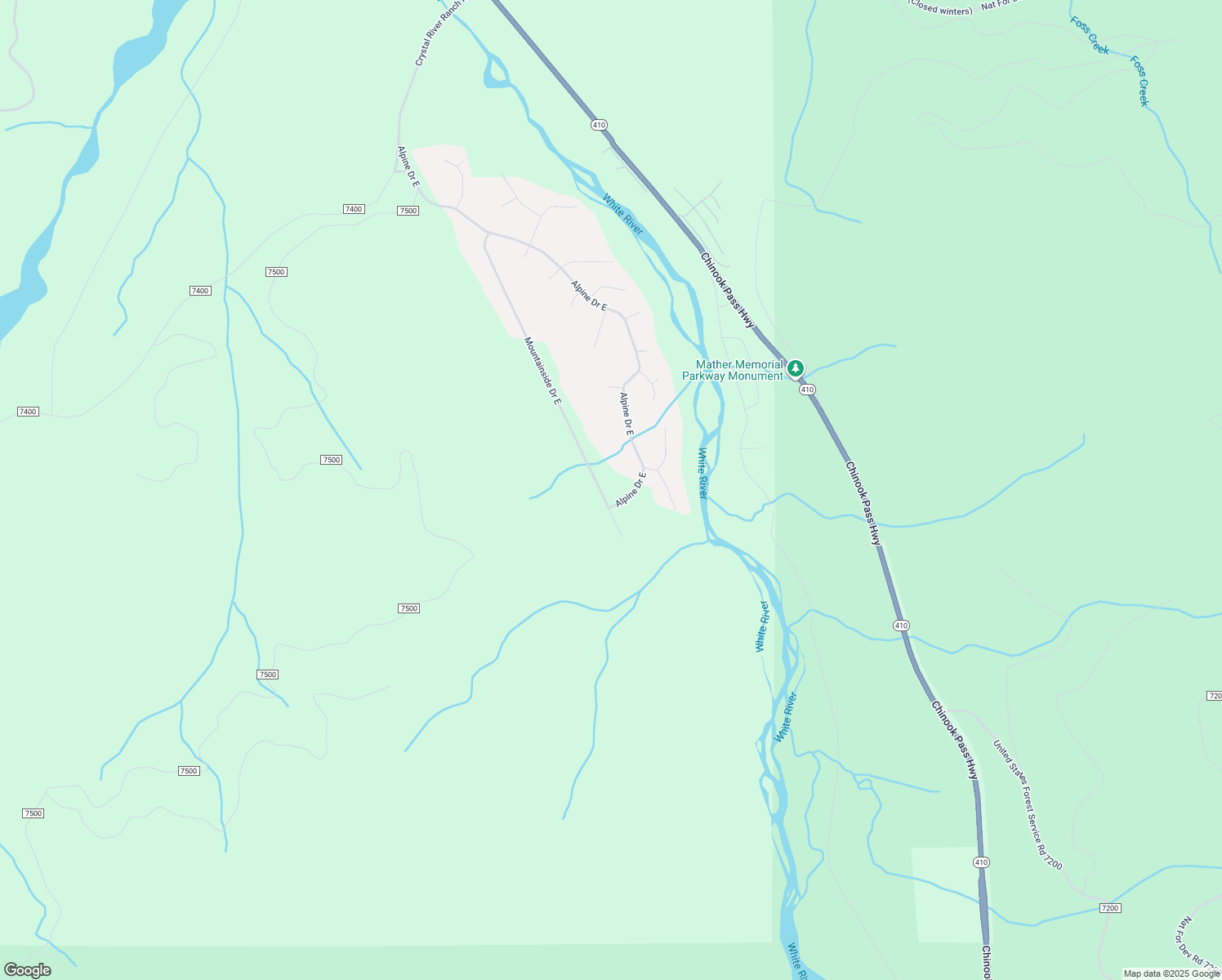 map of restaurants, bars, coffee shops, grocery stores, and more near 17405 Mountainside Drive East in Enumclaw
