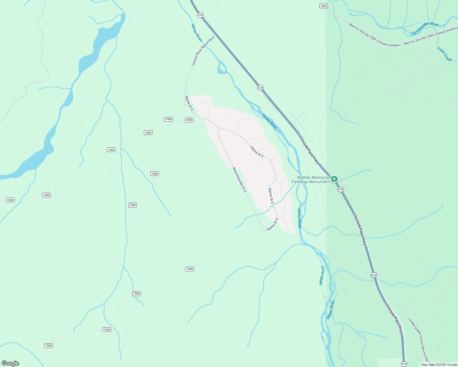 map of restaurants, bars, coffee shops, grocery stores, and more near 16920 Mountainside Drive East in Enumclaw