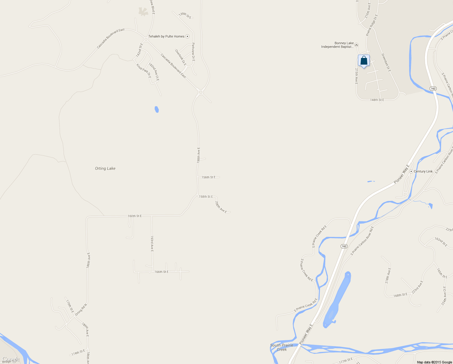 map of restaurants, bars, coffee shops, grocery stores, and more near 20002 156th Street East in Bonney Lake