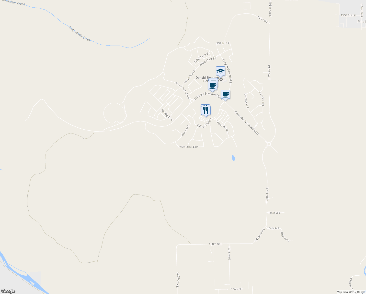map of restaurants, bars, coffee shops, grocery stores, and more near 18937 146th Street East in Bonney Lake