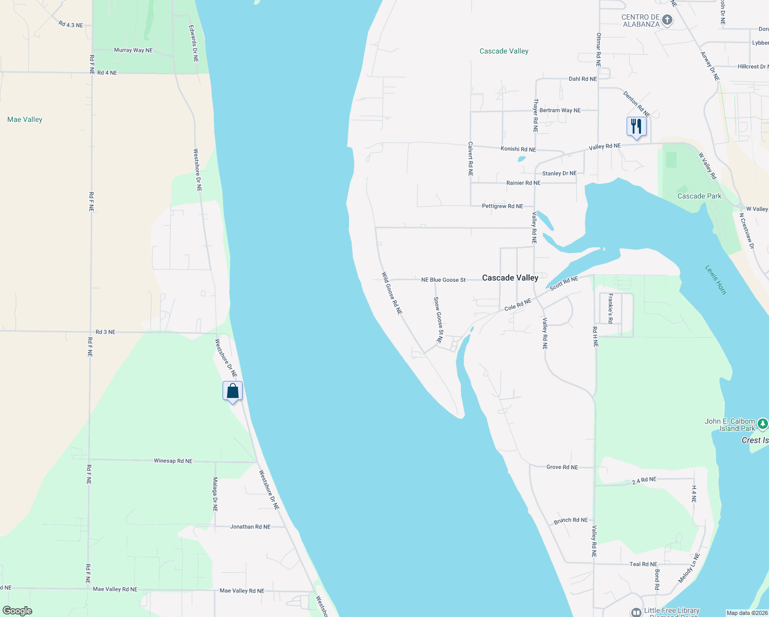 map of restaurants, bars, coffee shops, grocery stores, and more near 3102 Wild Goose Road Northeast in Moses Lake