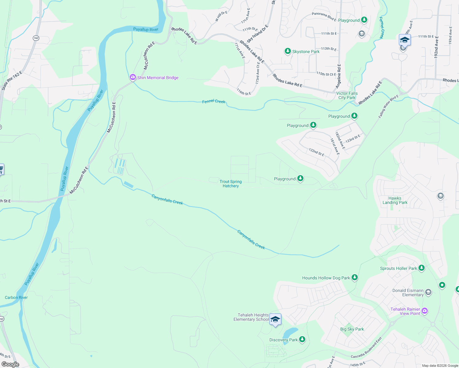 map of restaurants, bars, coffee shops, grocery stores, and more near 17030 127th Street Court East in Bonney Lake