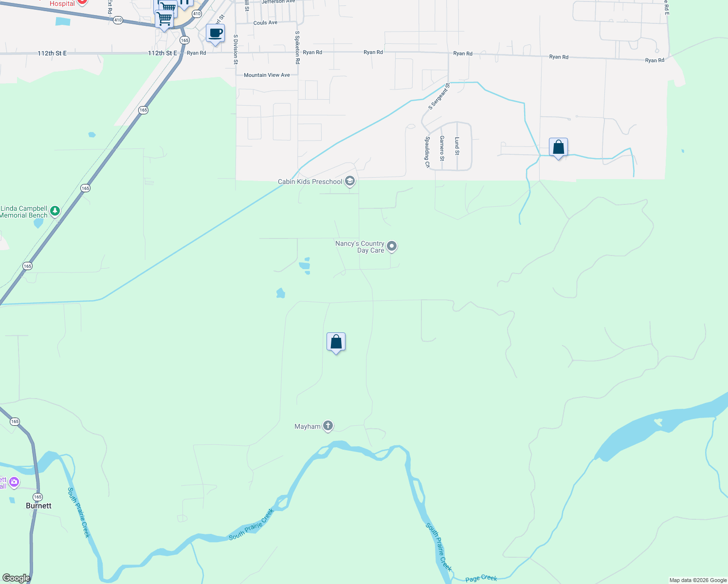 map of restaurants, bars, coffee shops, grocery stores, and more near 30610 128th Street East in Buckley