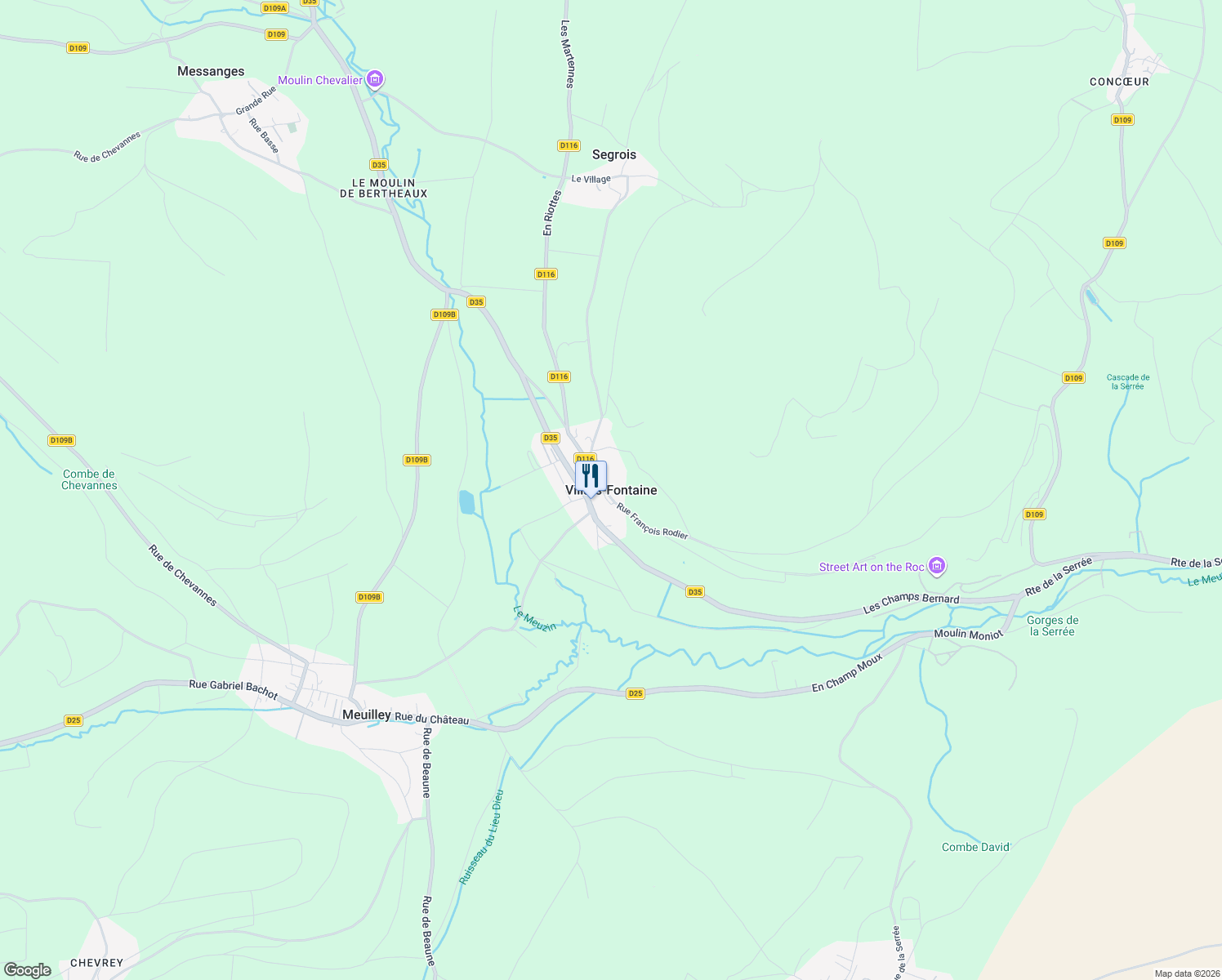 map of restaurants, bars, coffee shops, grocery stores, and more near in Villars-Fontaine