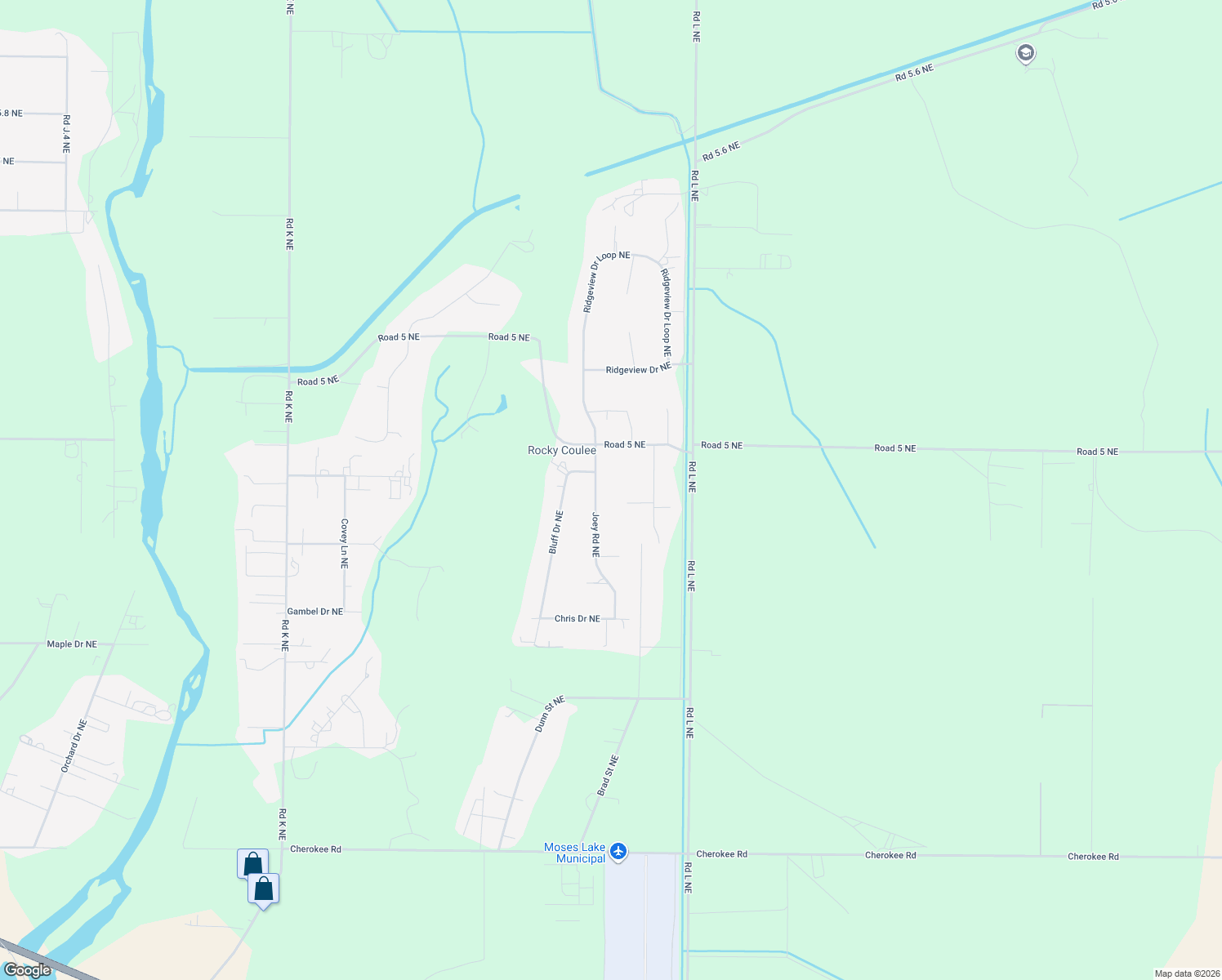 map of restaurants, bars, coffee shops, grocery stores, and more near 4865 Joey Road Northeast in Moses Lake