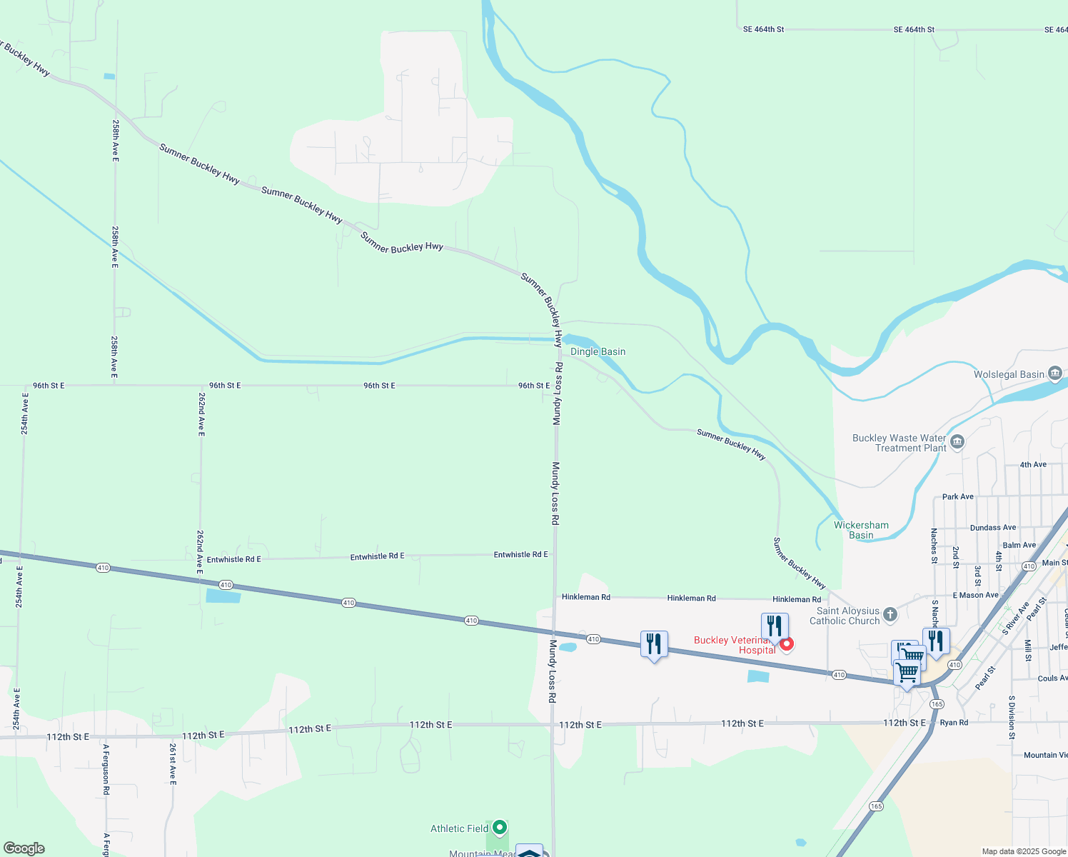 map of restaurants, bars, coffee shops, grocery stores, and more near 9614 Mundy Loss Road in Buckley