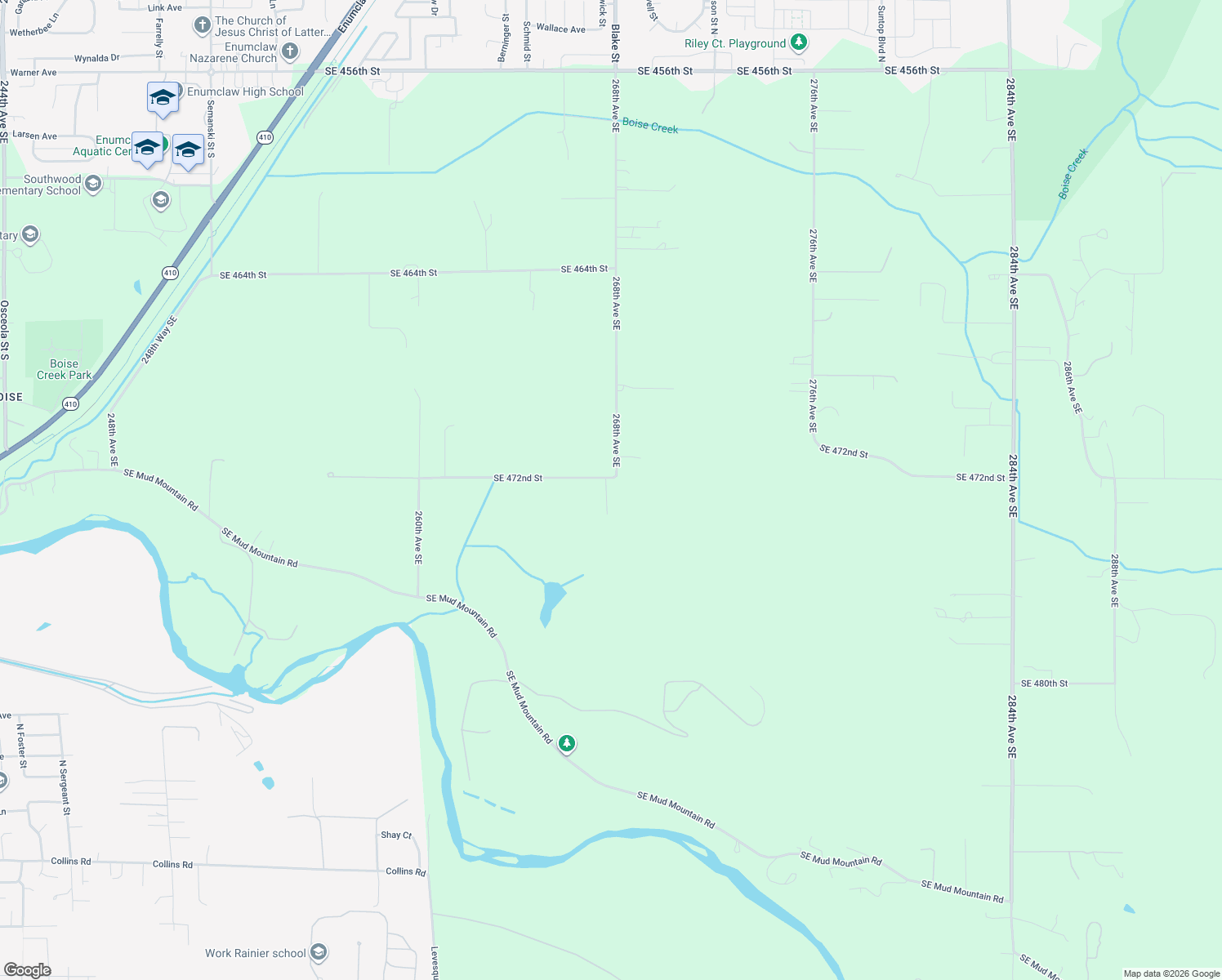map of restaurants, bars, coffee shops, grocery stores, and more near 26719 Southeast 472nd Street in Enumclaw