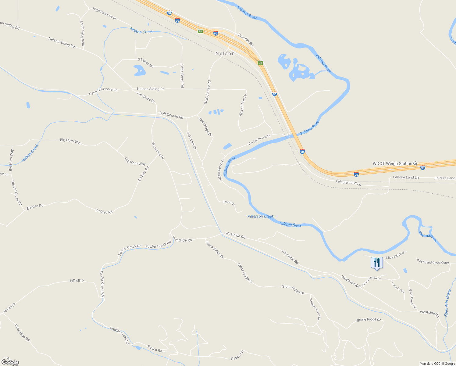 map of restaurants, bars, coffee shops, grocery stores, and more near 1060 Pebble Beach Drive in Cle Elum