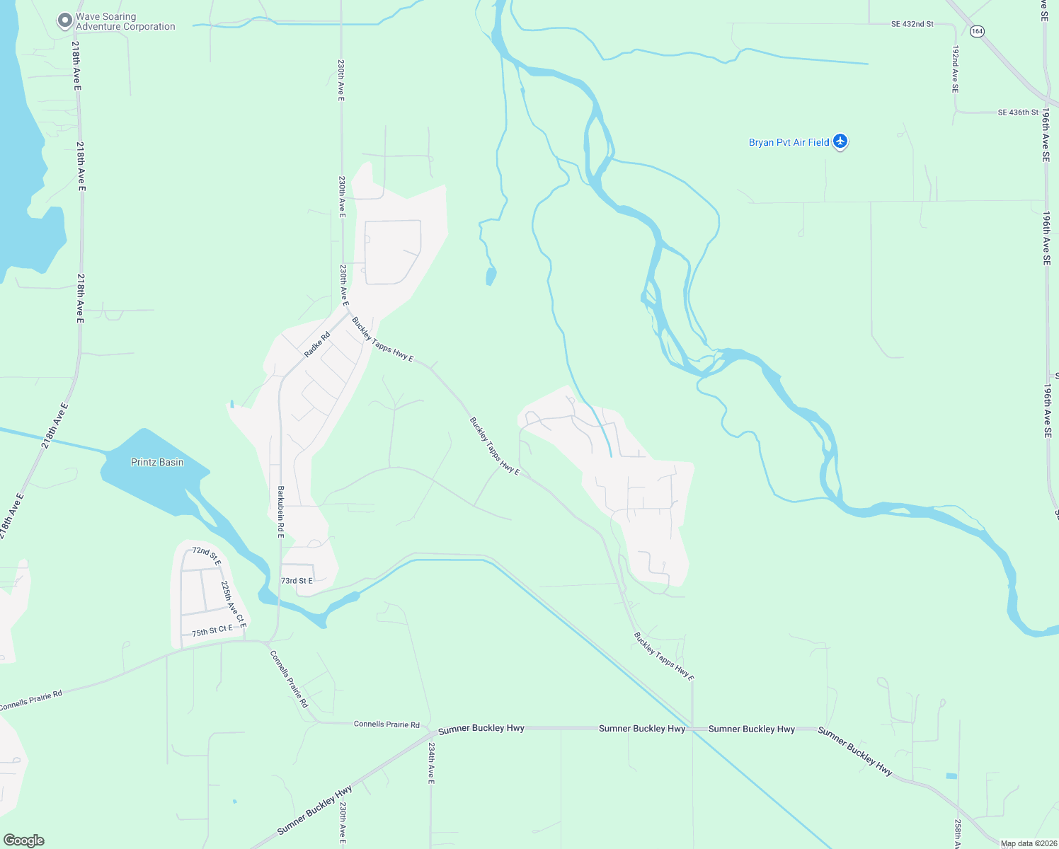 map of restaurants, bars, coffee shops, grocery stores, and more near 23121 66th Street East in Buckley