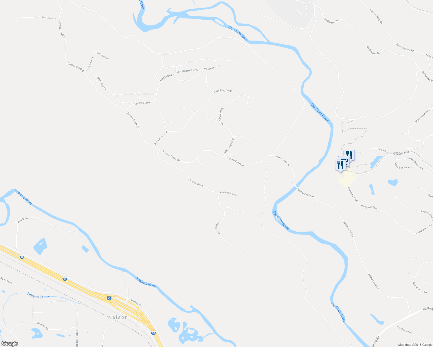 map of restaurants, bars, coffee shops, grocery stores, and more near 190 Orphan Nugget Lane in Cle Elum