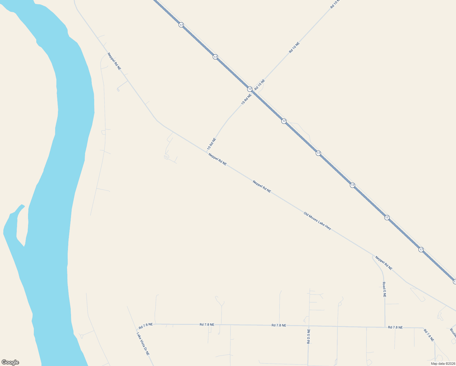 map of restaurants, bars, coffee shops, grocery stores, and more near 8714 Neppel Road Northeast in Moses Lake