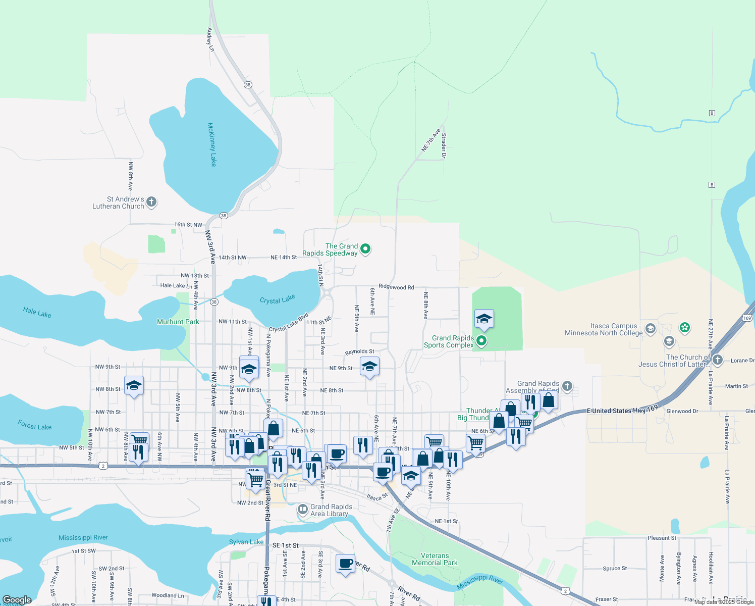 map of restaurants, bars, coffee shops, grocery stores, and more near 1112 Northeast 6th Avenue in Grand Rapids