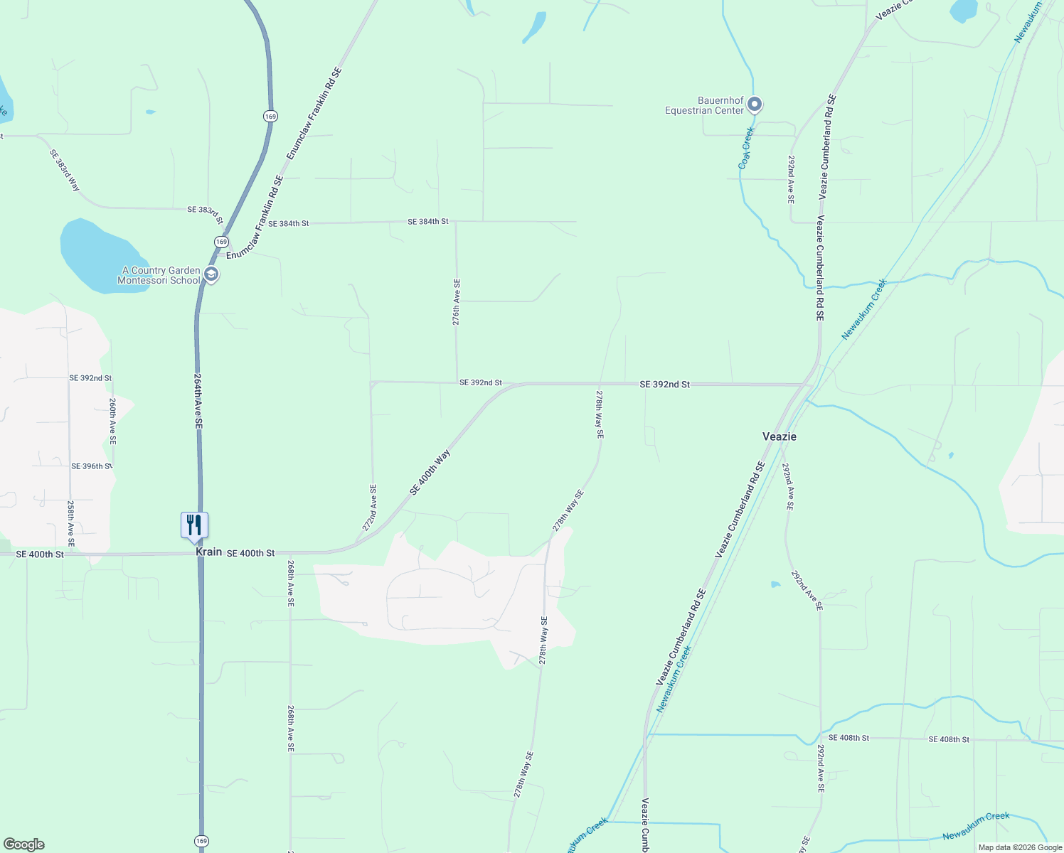 map of restaurants, bars, coffee shops, grocery stores, and more near 27805 Southeast 392nd Street in Enumclaw