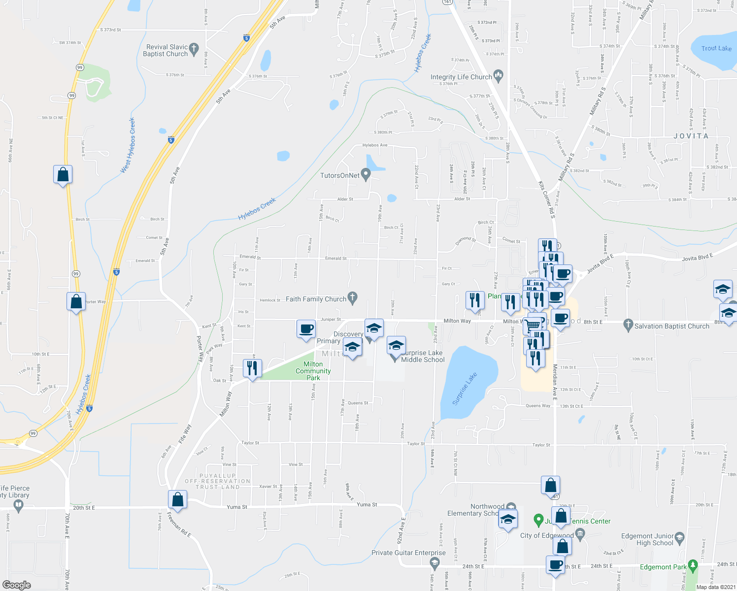 map of restaurants, bars, coffee shops, grocery stores, and more near 801 19th Ave in Milton