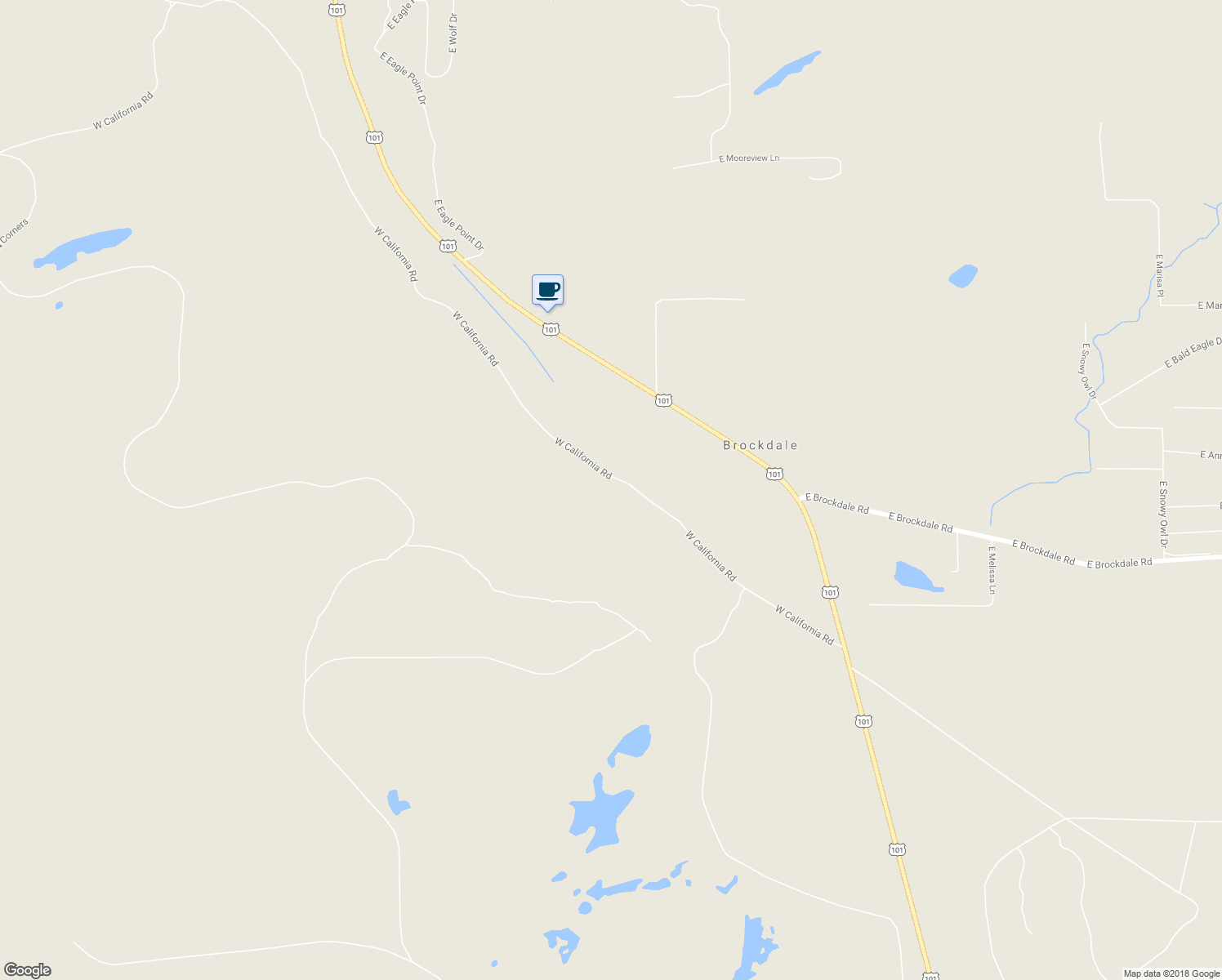 map of restaurants, bars, coffee shops, grocery stores, and more near 801 West California Road in Shelton