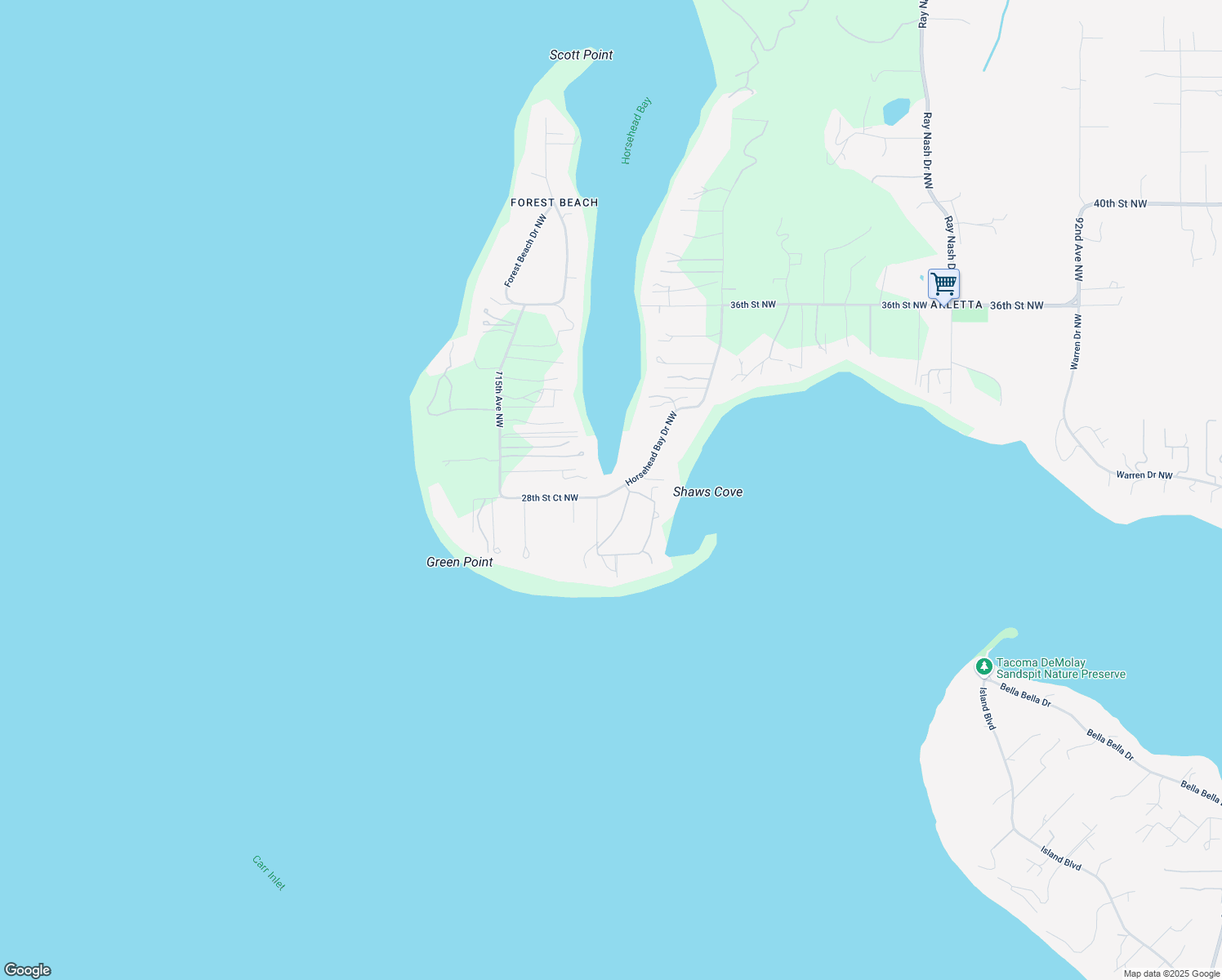 map of restaurants, bars, coffee shops, grocery stores, and more near 2814 Horsehead Bay Drive Northwest in Gig Harbor