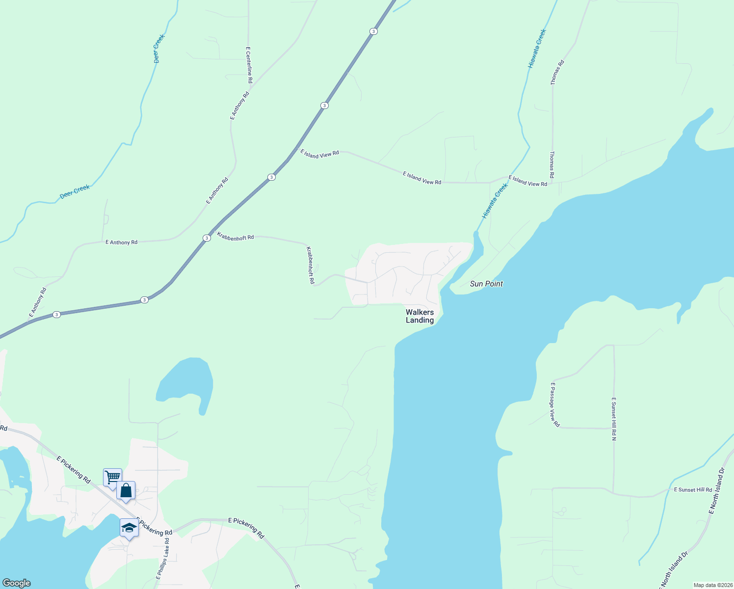 map of restaurants, bars, coffee shops, grocery stores, and more near 561 East Krabbenhoft Road in Grapeview