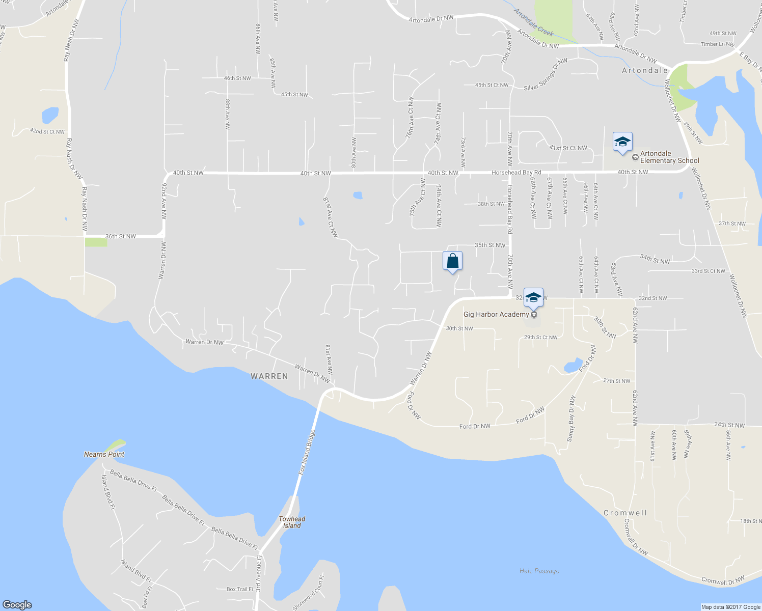 map of restaurants, bars, coffee shops, grocery stores, and more near 7805 31st Street Court Northwest in Gig Harbor