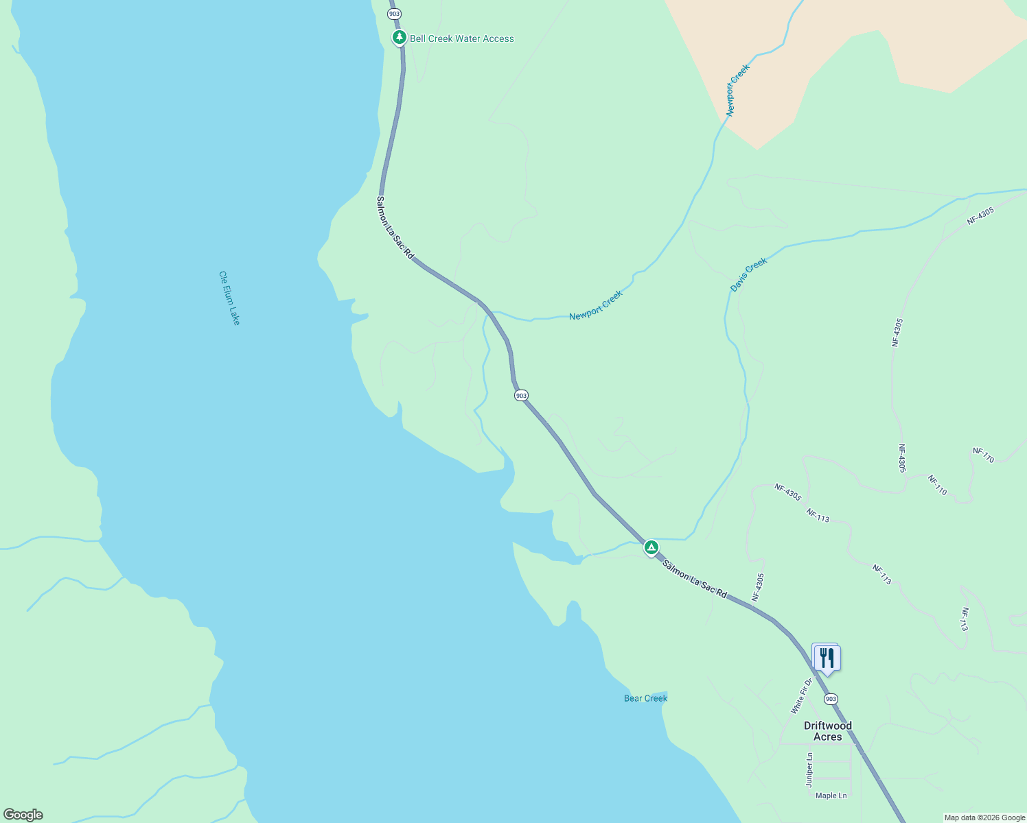 map of restaurants, bars, coffee shops, grocery stores, and more near Salmon La Sac Road in Ronald