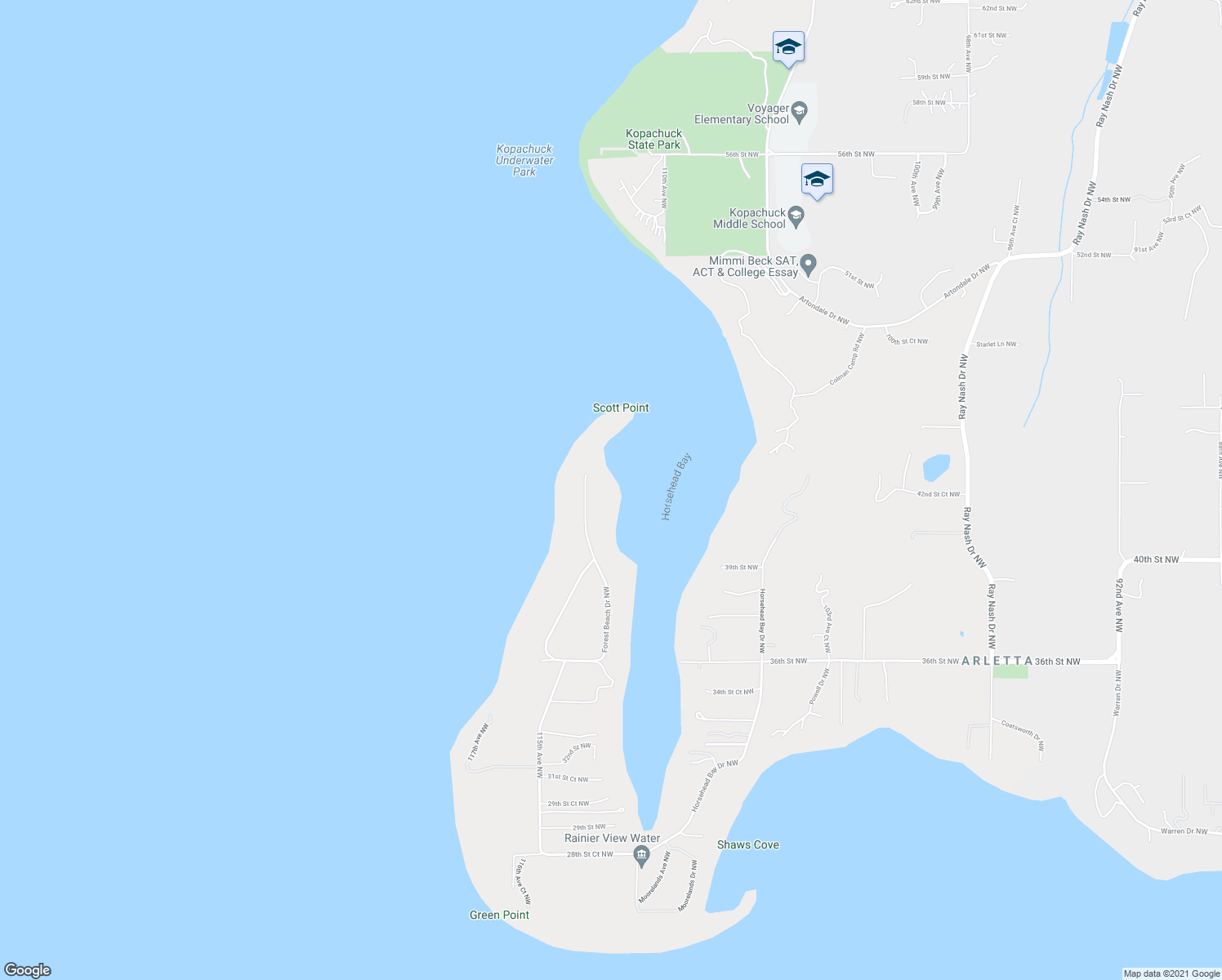 map of restaurants, bars, coffee shops, grocery stores, and more near 4221 Forest Beach Drive Northwest in Gig Harbor
