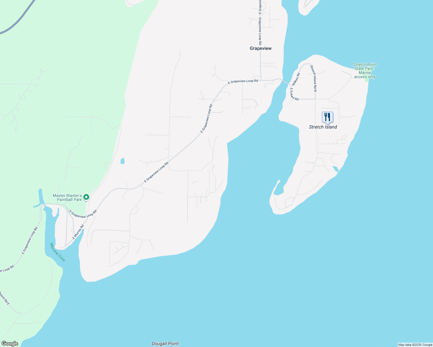 map of restaurants, bars, coffee shops, grocery stores, and more near 120 East Bahama Drive in Allyn-Grapeview