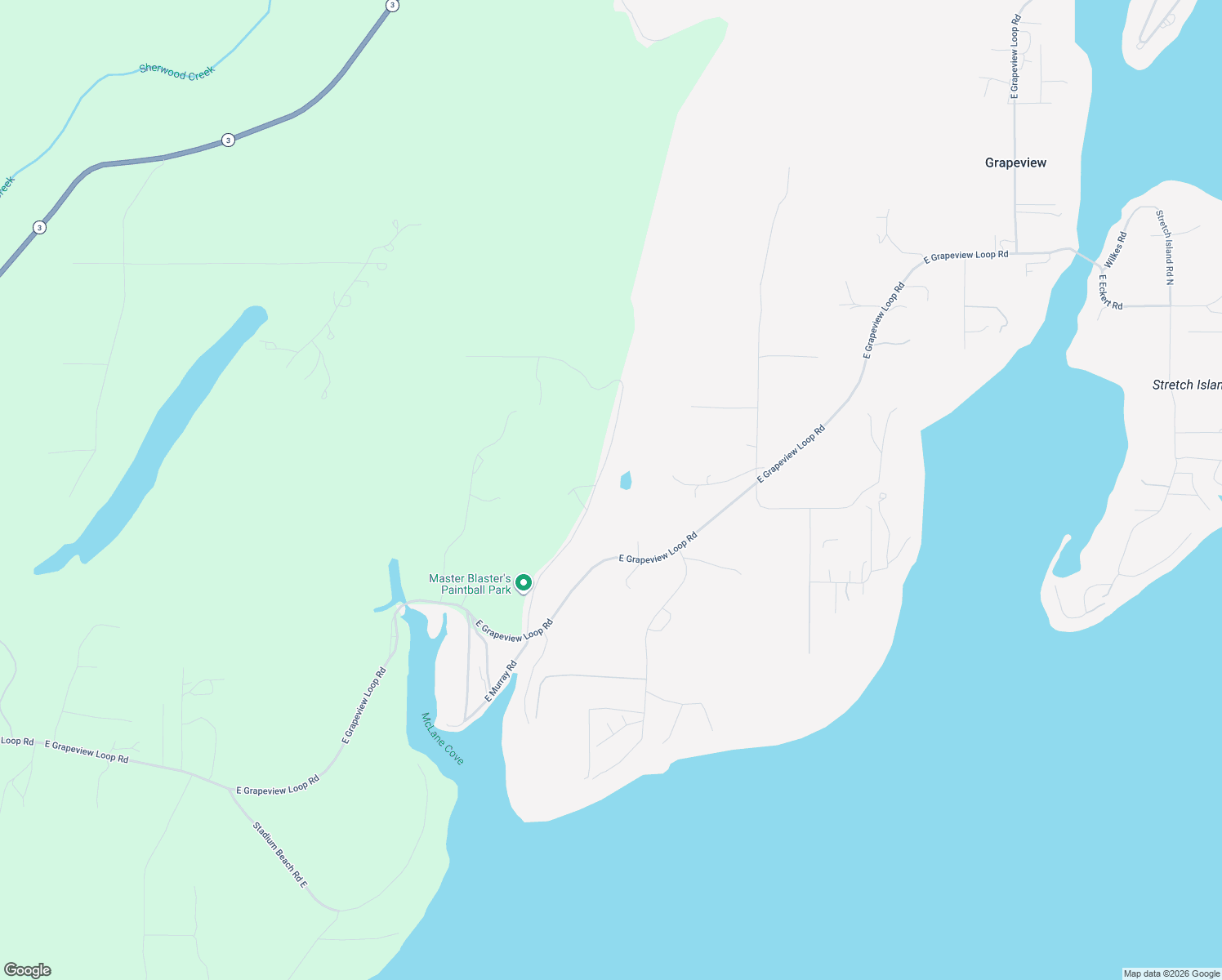 map of restaurants, bars, coffee shops, grocery stores, and more near 420 East Murray Road North in Grapeview