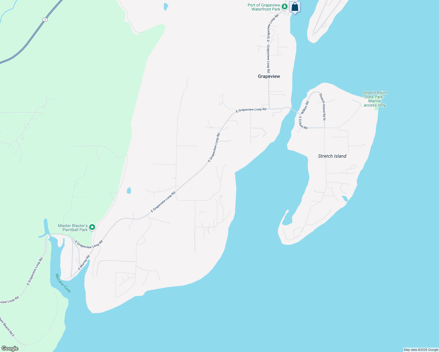 map of restaurants, bars, coffee shops, grocery stores, and more near 490 East Lombard Road South in Grapeview