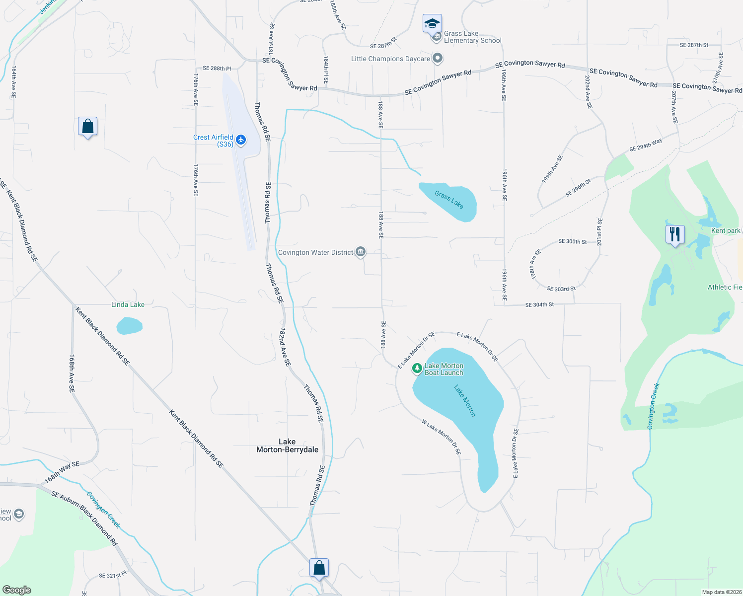 map of restaurants, bars, coffee shops, grocery stores, and more near 30241 188 Avenue Southeast in Kent