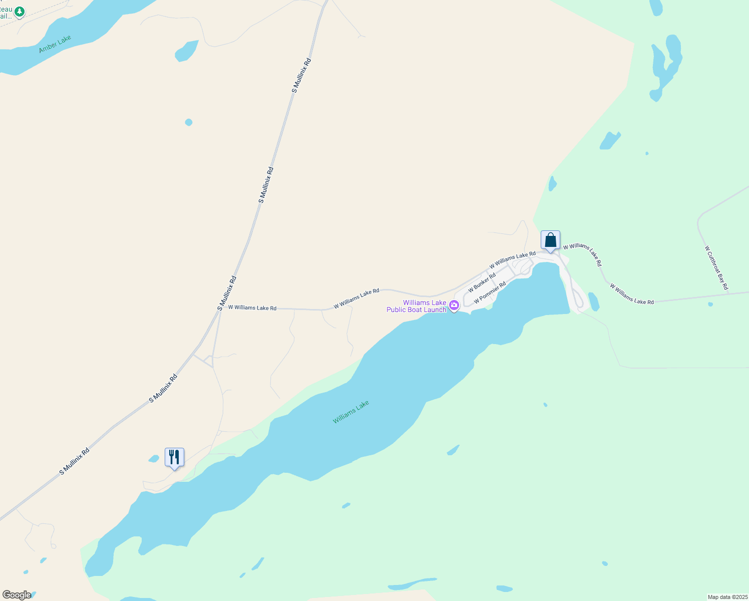 map of restaurants, bars, coffee shops, grocery stores, and more near 19619 West Williams Lake Road in Cheney