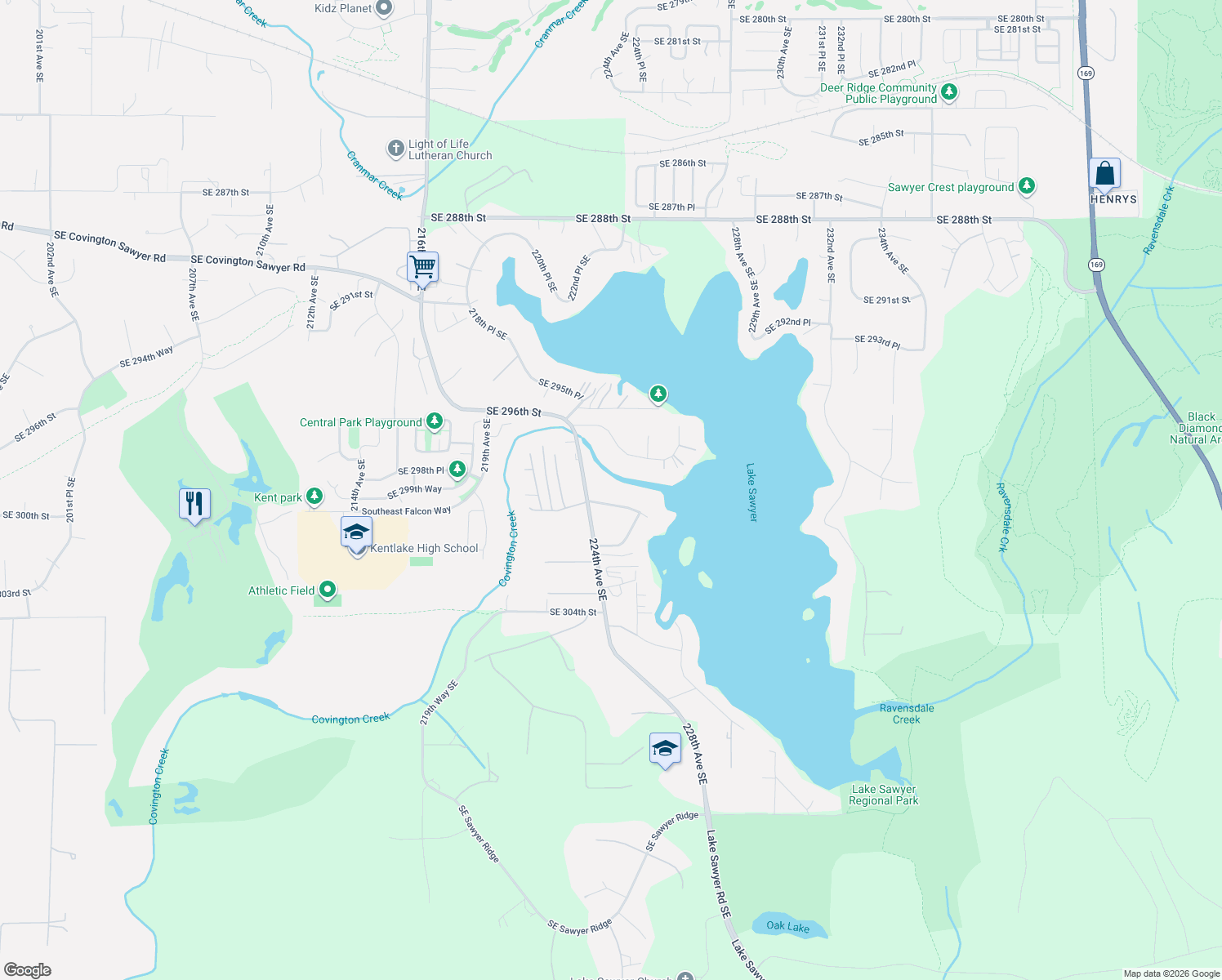 map of restaurants, bars, coffee shops, grocery stores, and more near 22426 Southeast 300th Street in Black Diamond