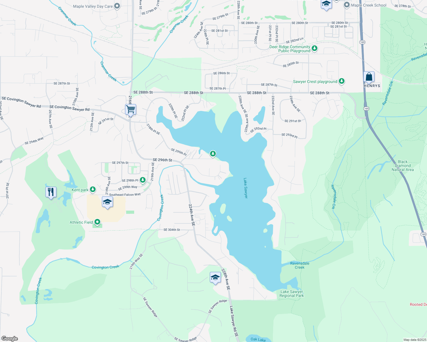 map of restaurants, bars, coffee shops, grocery stores, and more near 29730 225th Place Southeast in Black Diamond