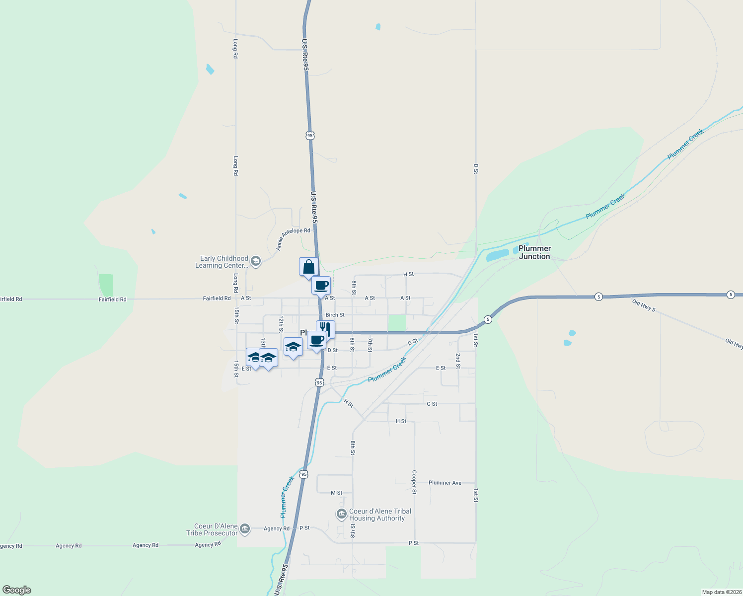 map of restaurants, bars, coffee shops, grocery stores, and more near 767 A Street in Plummer