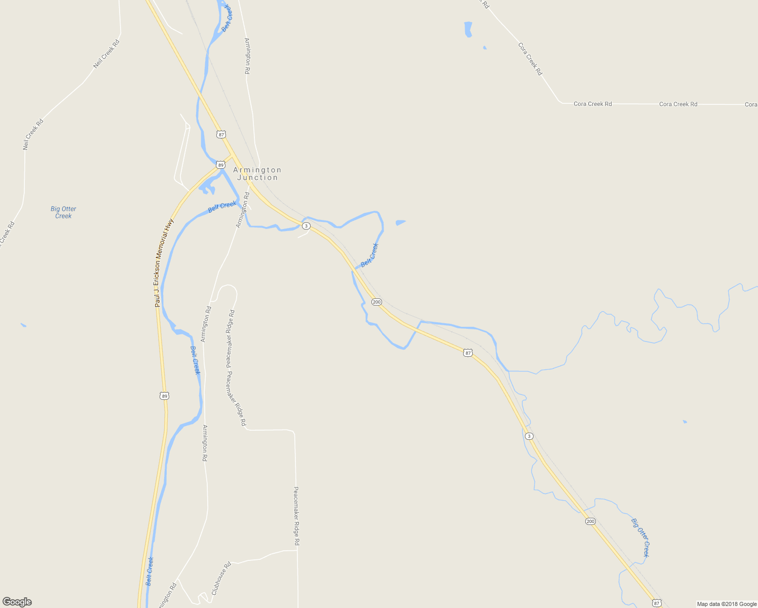 map of restaurants, bars, coffee shops, grocery stores, and more near 89 Highway 3 in Belt