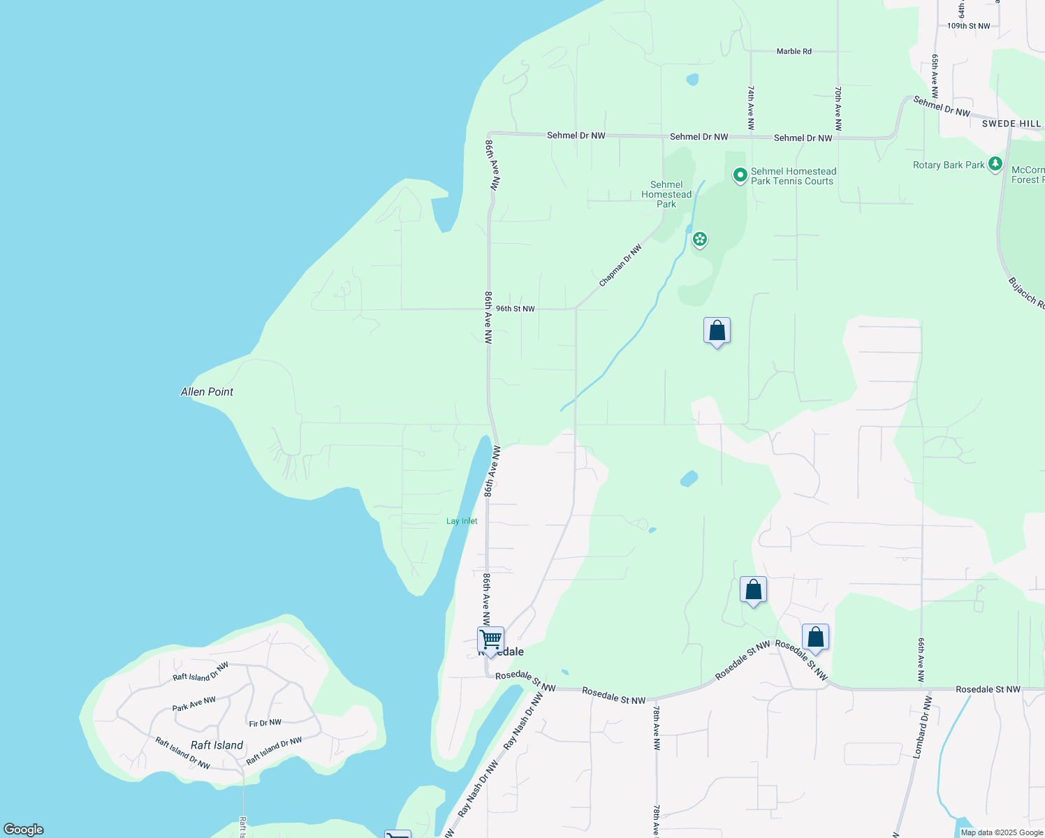 map of restaurants, bars, coffee shops, grocery stores, and more near 9111 86th Avenue Northwest in Gig Harbor