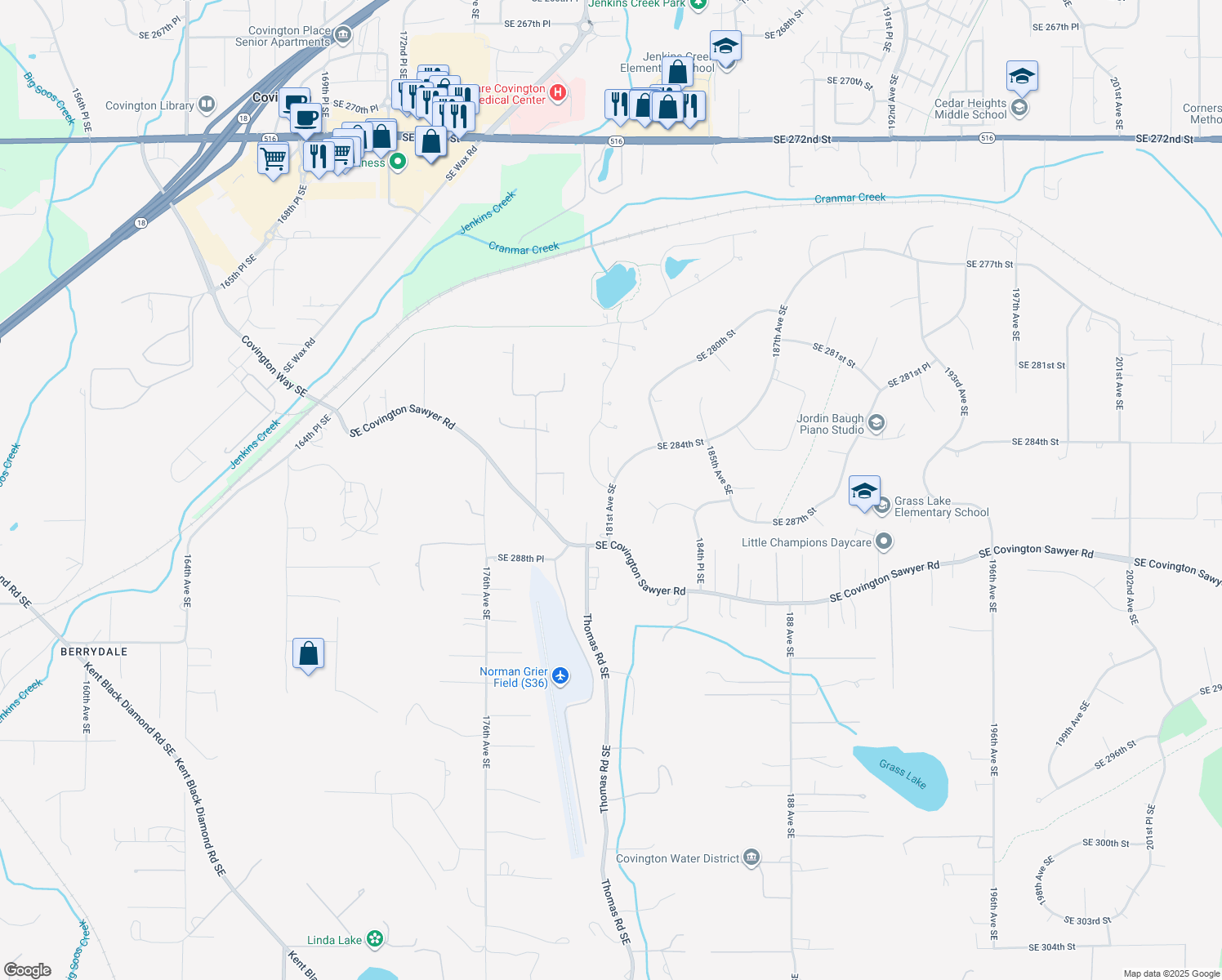map of restaurants, bars, coffee shops, grocery stores, and more near 28433 180th Avenue Southeast in Kent
