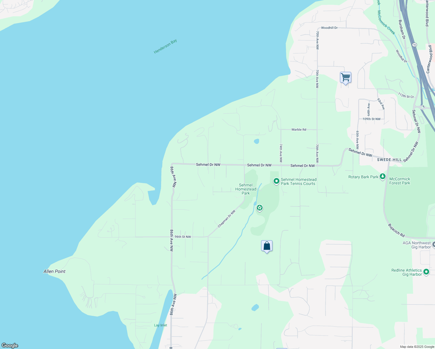 map of restaurants, bars, coffee shops, grocery stores, and more near 8024 Sehmel Drive Northwest in Gig Harbor