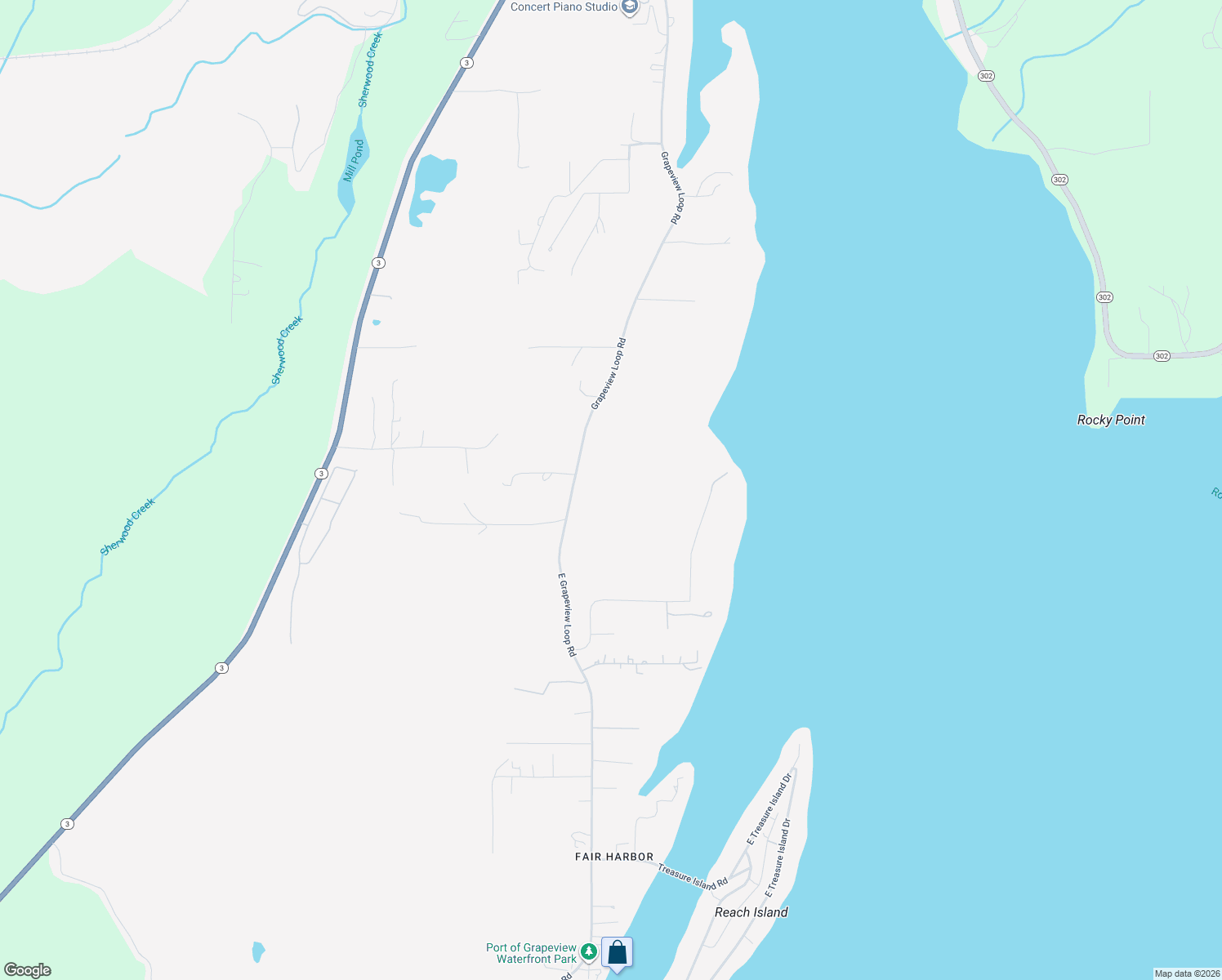 map of restaurants, bars, coffee shops, grocery stores, and more near 6380 East Grapeview Loop Road in Allyn-Grapeview