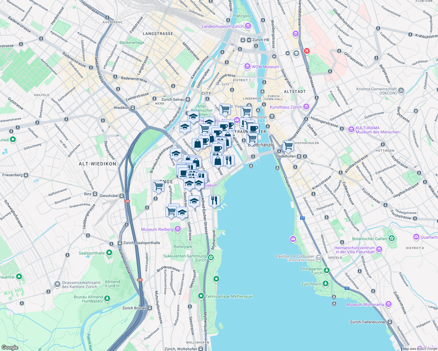map of restaurants, bars, coffee shops, grocery stores, and more near 26 General-Guisan-Quai in Zürich