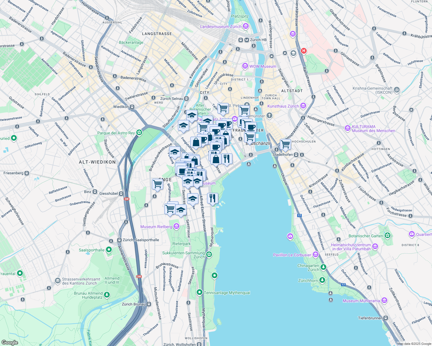 map of restaurants, bars, coffee shops, grocery stores, and more near 26 General-Guisan-Quai in Zürich