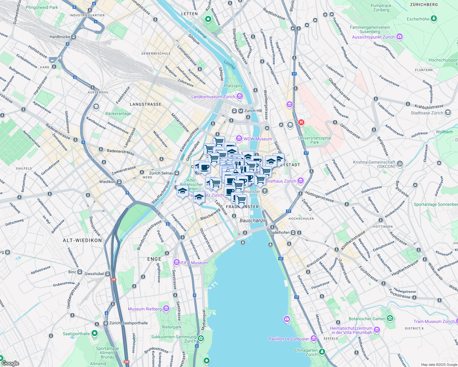map of restaurants, bars, coffee shops, grocery stores, and more near 36 Bahnhofstrasse in Ingenbohl