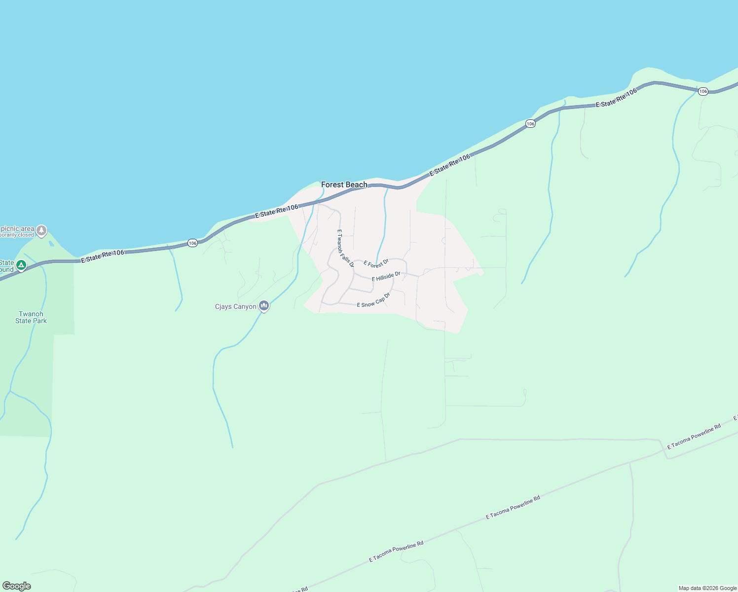 map of restaurants, bars, coffee shops, grocery stores, and more near 90 East Falls Place in Belfair