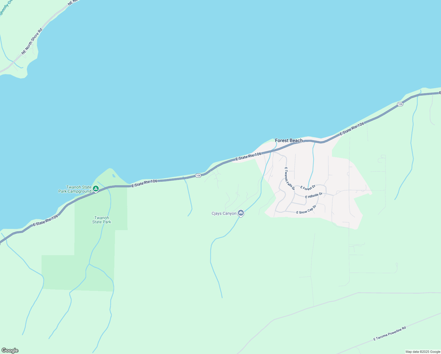 map of restaurants, bars, coffee shops, grocery stores, and more near 91 East Twanoh Tides Drive in Belfair