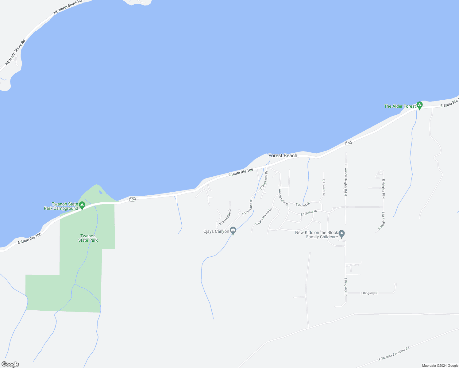 map of restaurants, bars, coffee shops, grocery stores, and more near 13280 Washington 106 in Belfair