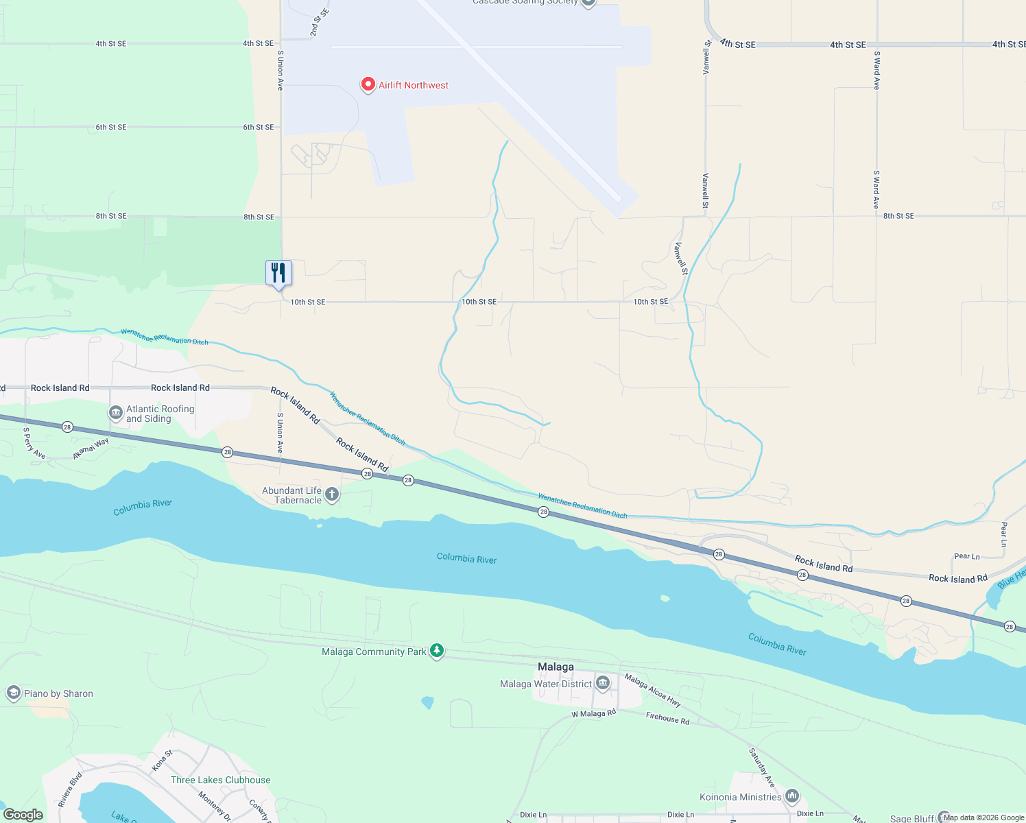 map of restaurants, bars, coffee shops, grocery stores, and more near in Malaga