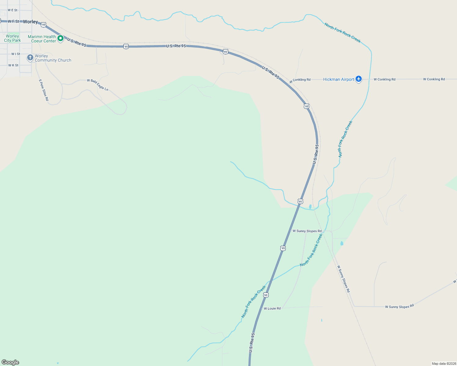 map of restaurants, bars, coffee shops, grocery stores, and more near 48007 U.S. 95 in Worley