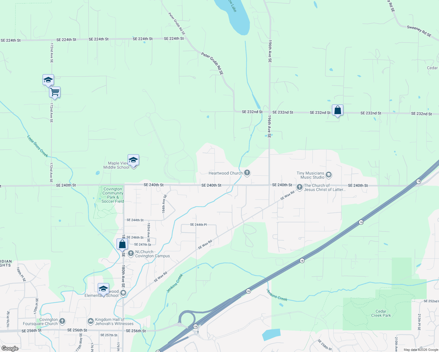 map of restaurants, bars, coffee shops, grocery stores, and more near 23906 190th Ave SE in Covington